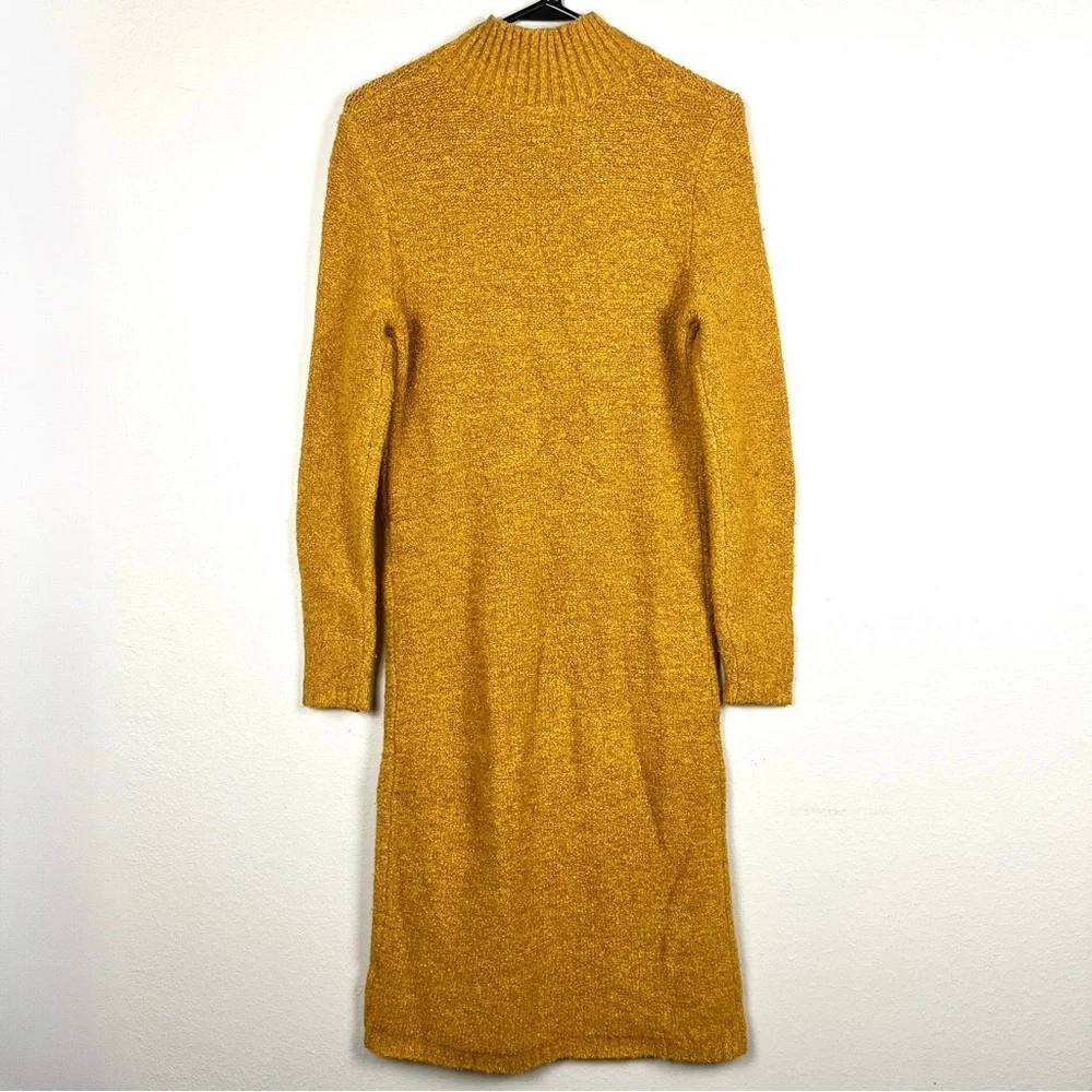 Free People Mustard Gold Boucle Mock Neck Tweedy Sweater Midi Dress